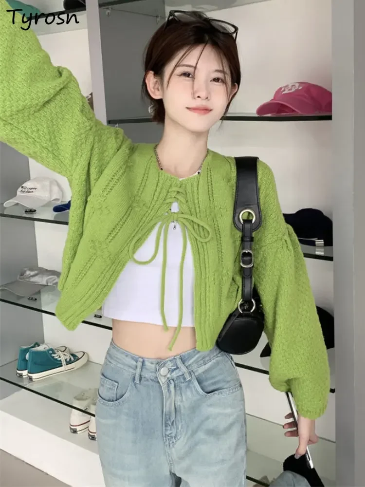 

Jackets Women Sweet Summer Design Knitting Korean Style Leisure Bandage Tender Fashion Retro Cozy All-match Solid Simple Elegant