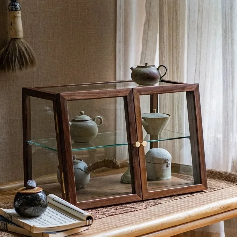 Walnut Locker Dessert Cake Cabinet Dust Cup Storage Glass Tea Ware