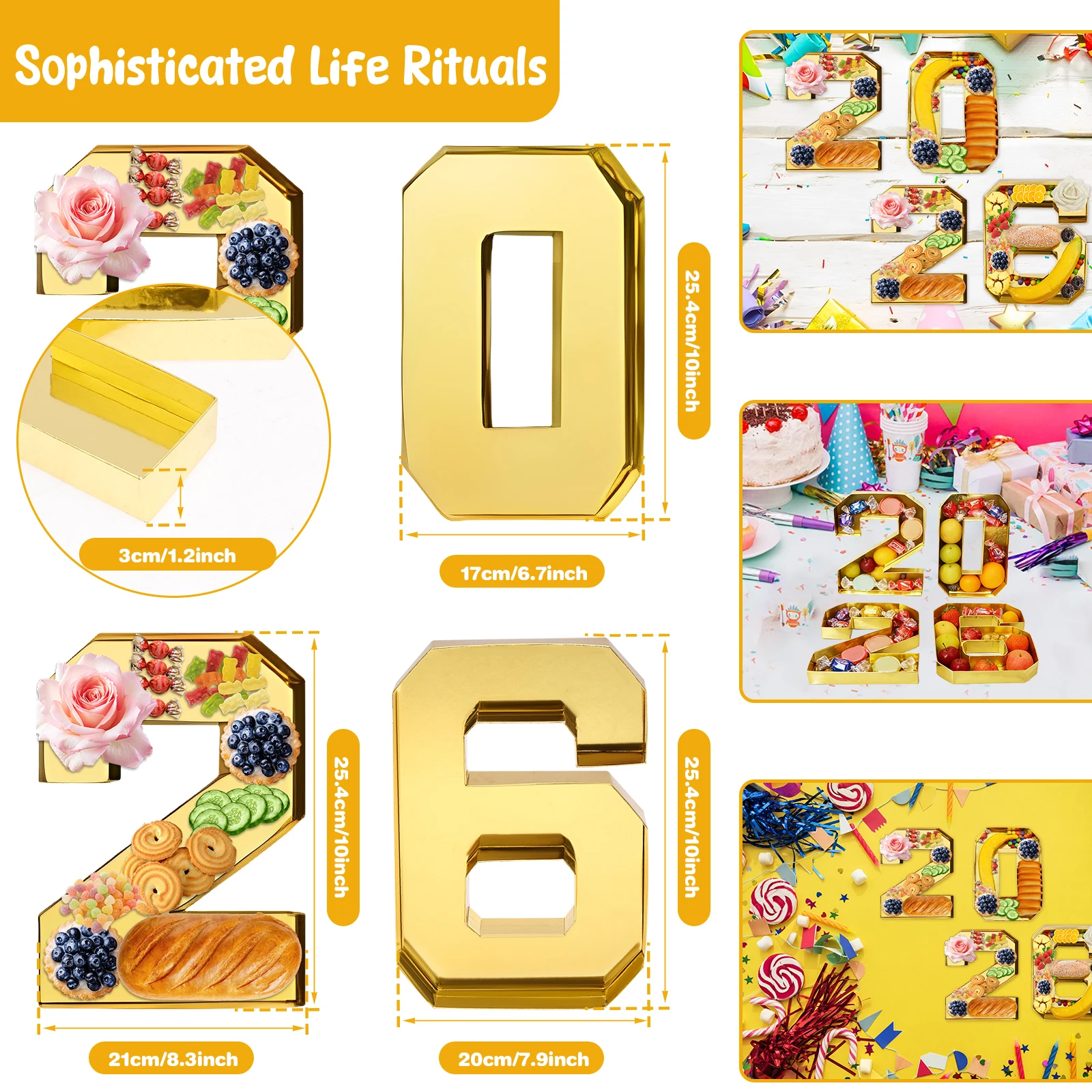 2026 Charcuterie Number Fillable Cardboard Number Serving Tray for Cakes Snacks Fruits for Graduation Celebration New Year Party