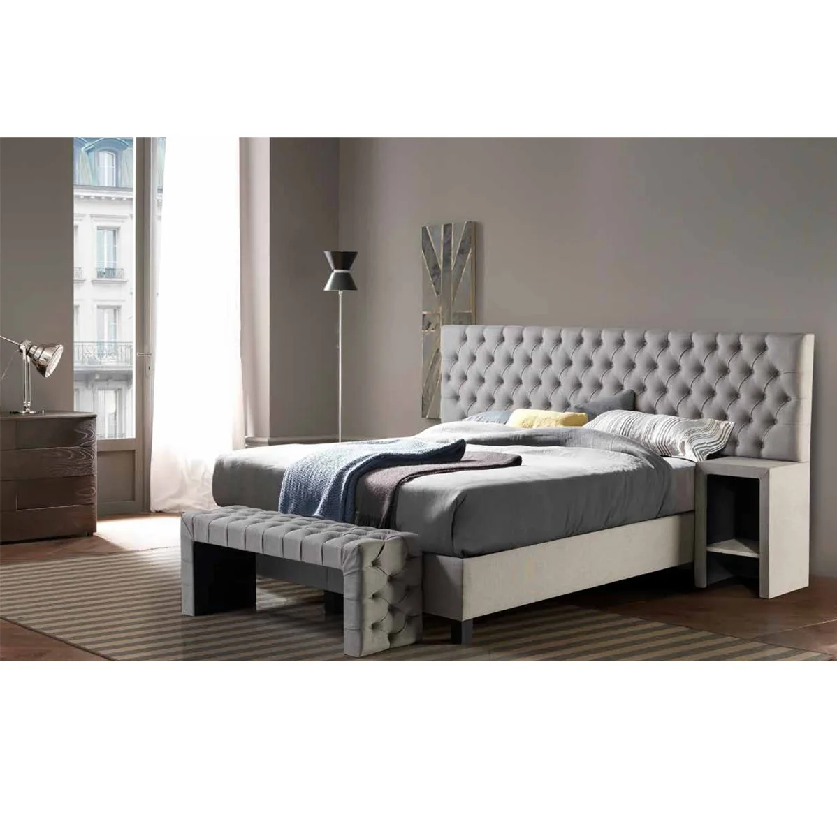 

Boxspring Hotel Bed With Storage And Mattress Pocket All Size Button Tufted Board Bedbase Dressers Bedroom