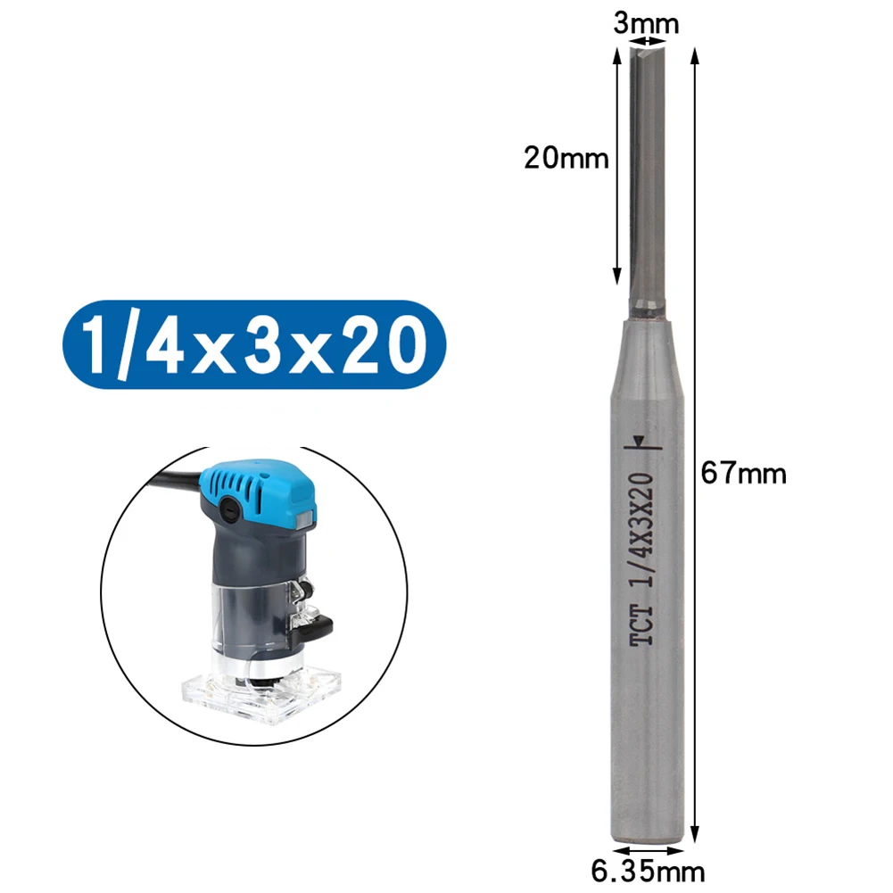 مطحنة نهاية مستقيمة مطلية بالكربيد TCT مقاس 3 مم لسرعة عالية أدوات تشذيب الحواف، مقبض 6.35 مم، أداة نجارة CNC #6
