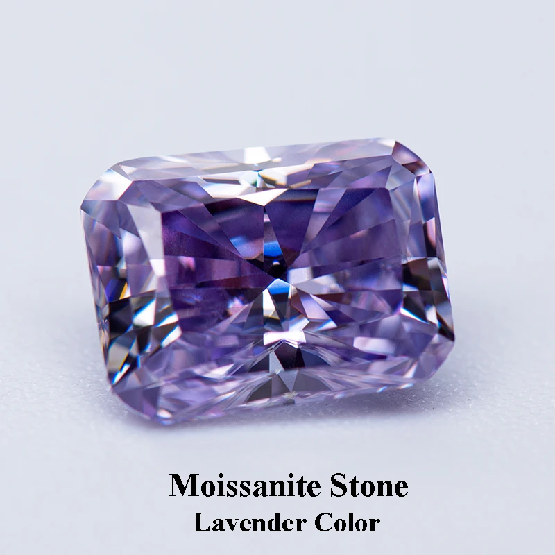 

Moissanite Stone Lavender Color Radiant Cut Gemstone Lab Grown Diamond for Charms Jewelry Making Materials with GRA Certificate