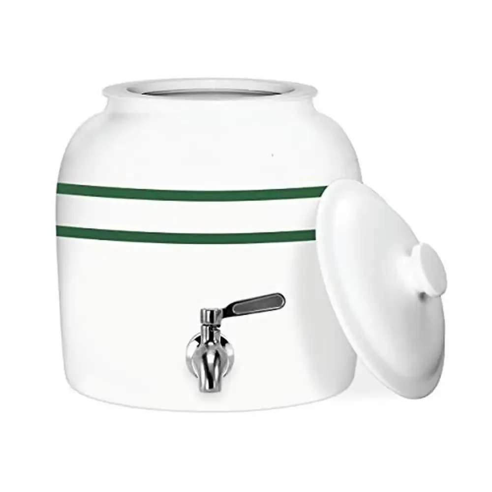 

Water Crock Dispenser Porcelain Ceramic Stainless Steel Faucet BPA-Free 3-5 Gallon Jugs Geo Cool Hydrate Refresh