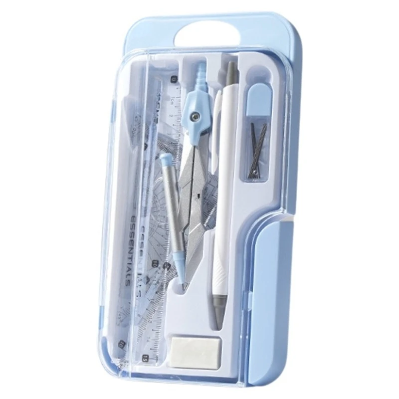 8-Piece Math Geometry Ruler Set with Automatic Pencil and Color-Changing Case for Students School Office Drawing