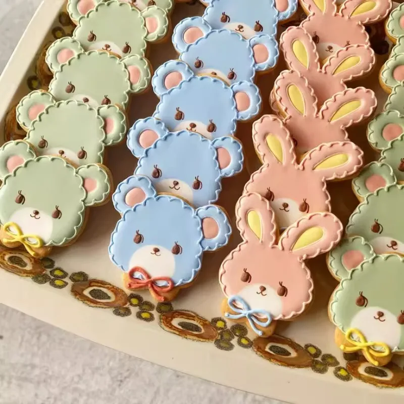 Cartoon Cute Bear Rabbit Cookie Cutter Mold Mini Animal Biscuit Stamp Hand Pressed 3D PLA Icing Cookie Kitchen Supplies