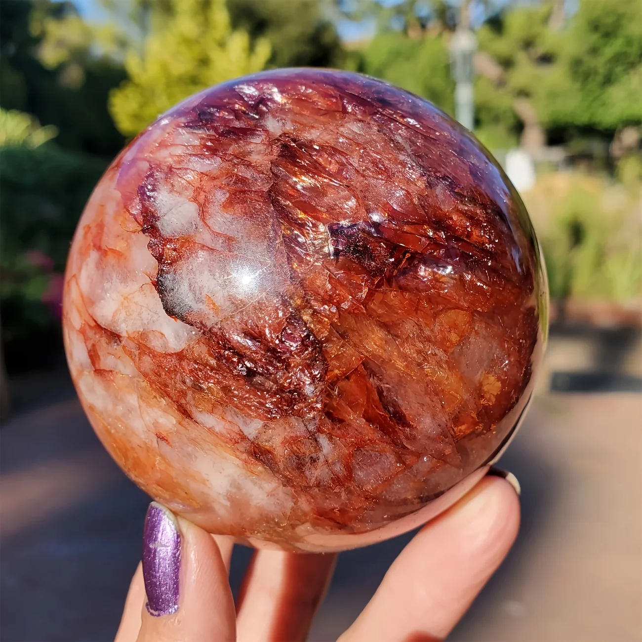 1pc Stunning Red Fire Quartz Crystal Ball Clear with Unique Pattern Inside Ideal for Office Desk Decoration Holiday Gift