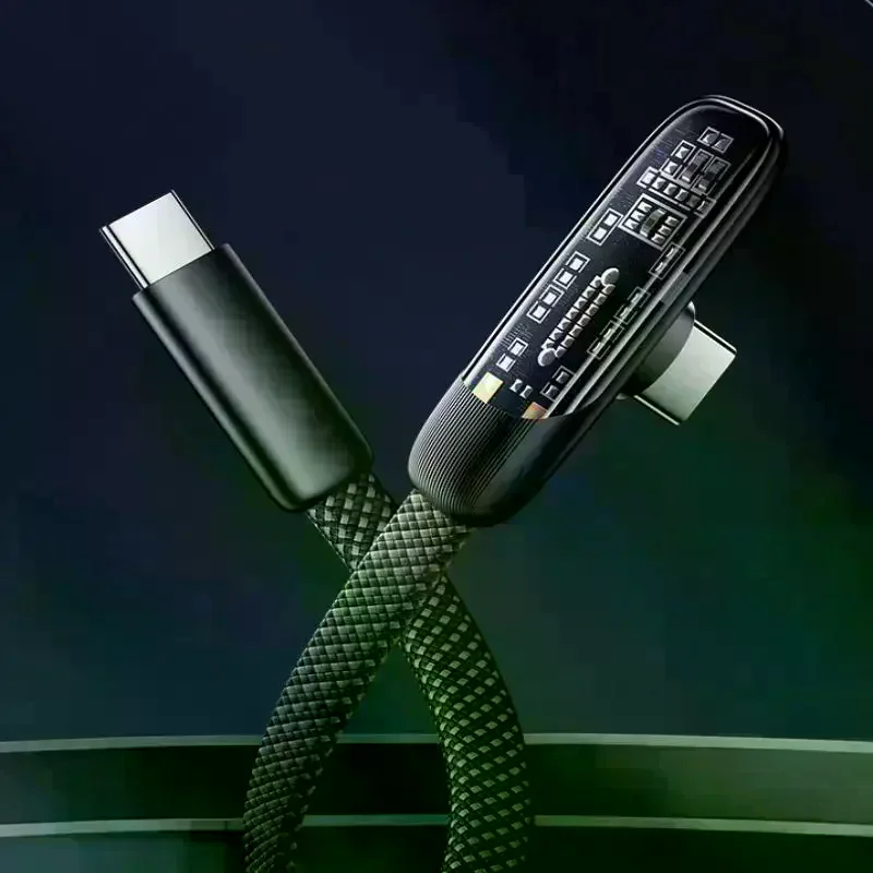 Right Angle USB Type C To C Cables 60W High-speed Quick Charging Data Line Flat Nylon Braided 90 Degree Elbow USB-C Wire Cord