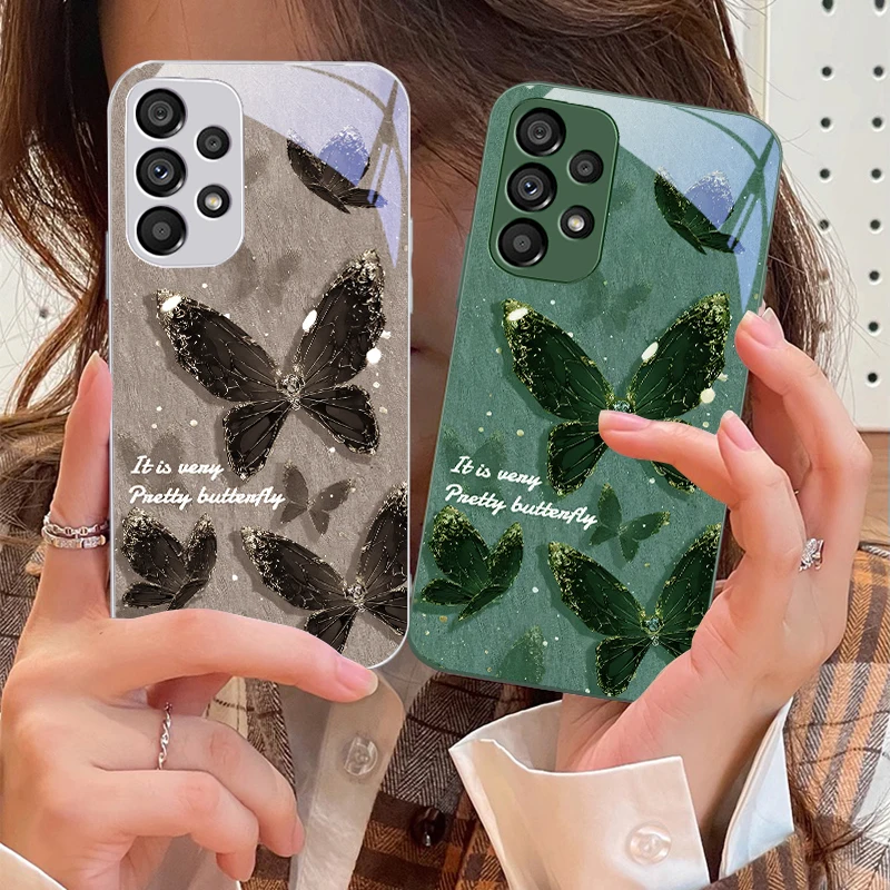 Bright Pearl Butterfly For Samsung Galaxy S10 4G S20 11E 30 S21 21Fe 22 S24 Pro S23 Ultra 5G S8 S9 Tempered Glass Phone Case image 3