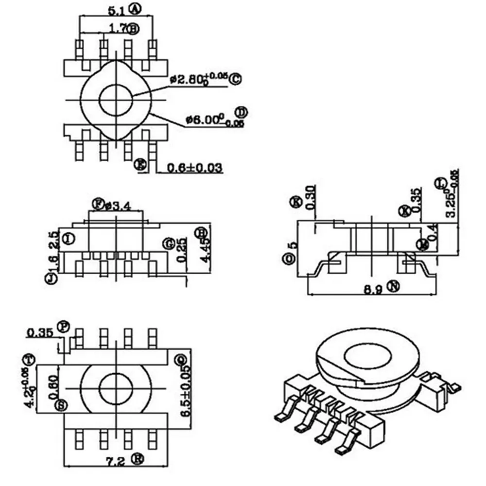 ER7.5EC7.5 EER7.5 Type SMD 4+4 pin 8P Bobbin + magnetic core PC44 20sets/lot free shipping