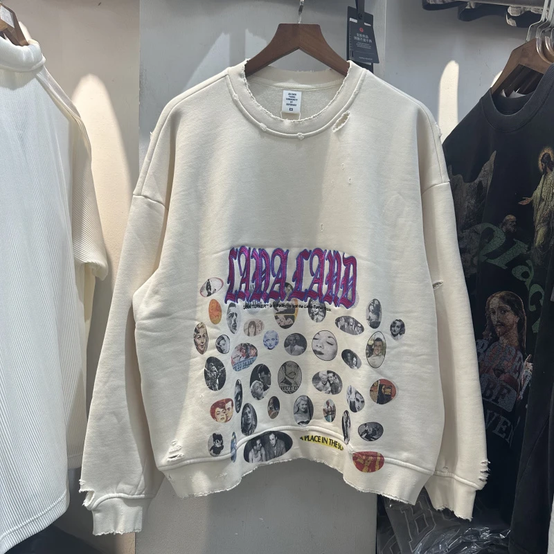 

Retro American Trendy Brand Fce Lined Hoodie Sweatirt with Embroidered Logo Hole Design Loose Fit ex Autumn 2025