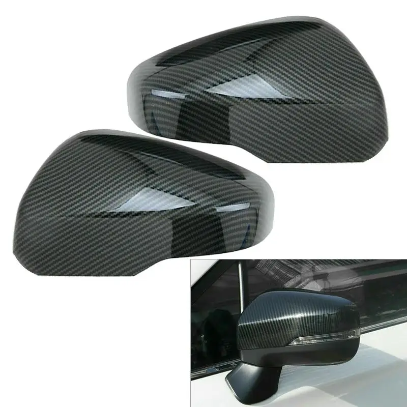 1 Pair Car Side Rear View Mirror Cover Cap Fit for Subaru Crosstrek XV Forester Impreza Black Carbon Fiber Texture Plastic
