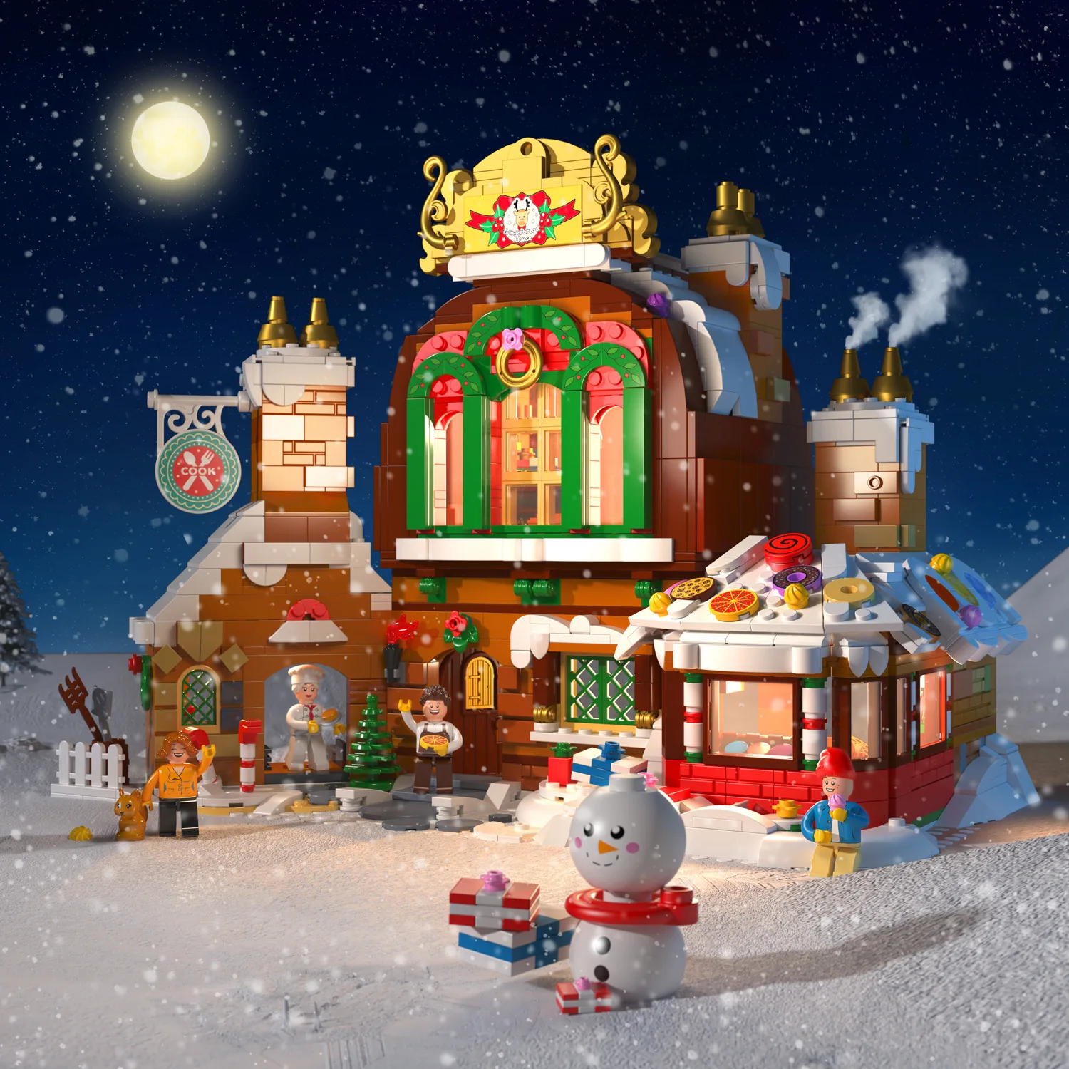 Christmas Gingerbread House Building Blocks ชุด Street View Xtmas House อิฐแสงของเล่นเด็กผู้ใหญ่ Xmas ของขวัญ