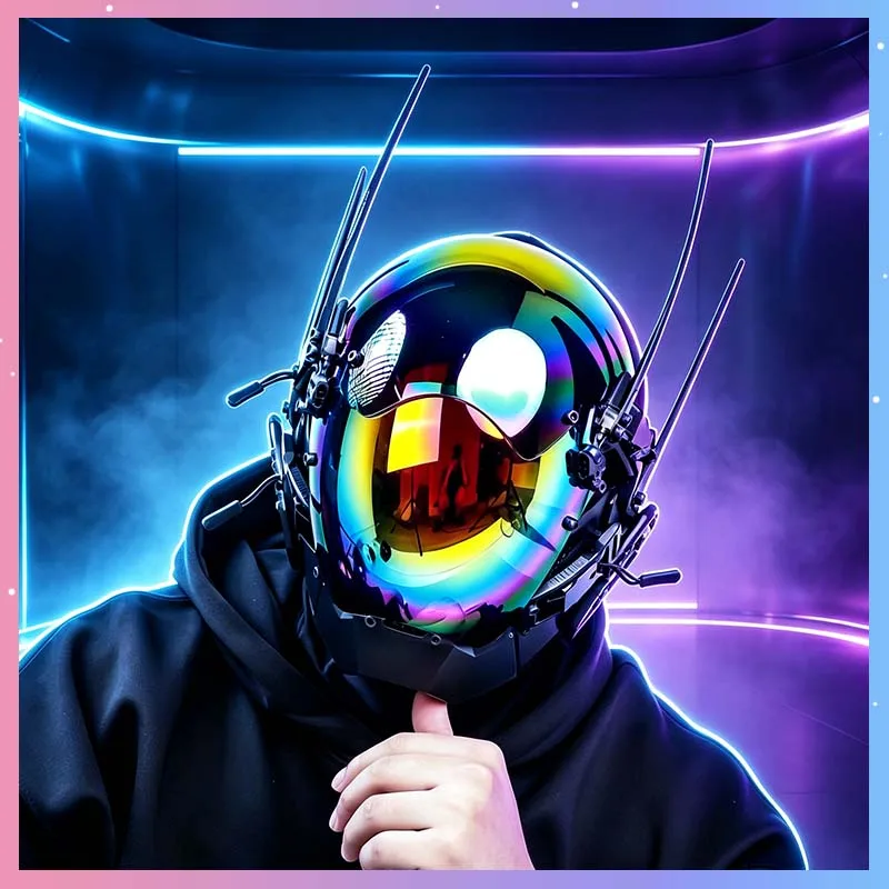 Cyber Punk Full Face Mask Mechanical Helmet Iridescent Visor Futuristic Cosplay Prop For Halloween Comic-Con Streetwear Men Gift