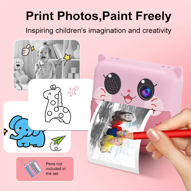 Aparat cyfrowy dla dzieci 1080P HD Podwójny obiektyw Natychmiastowy druk dla dzieci Kamera termowizyjna Natychmiastowe drukowanie zdjęć z kartą pamięci 32G