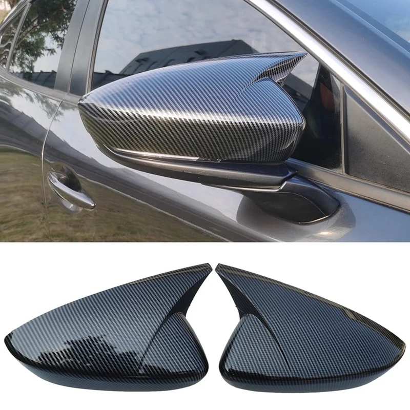 

For Mazda 3 Axela 2019-2025 Car Exterior Door Ox Horn Rearview Mirror Cover Side Mirror Cap Trim Accessories Carbon