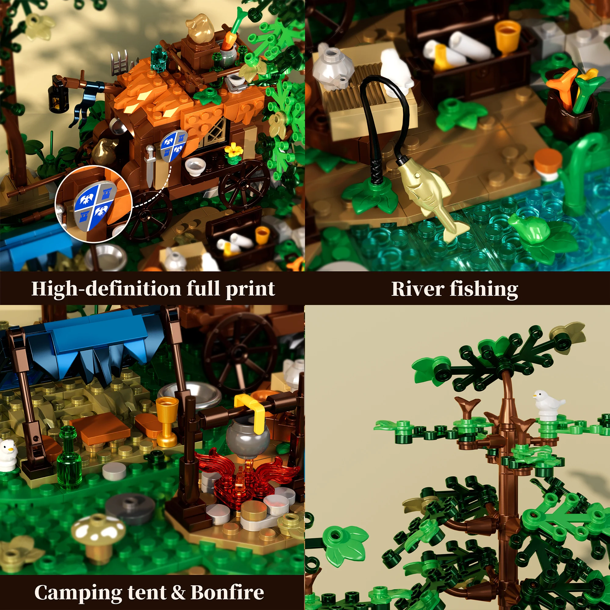 

1151PCS Fantasy Forest Camp Building Blocks Medieval Woodland Outpost Cabin Model Bricks Creative Display Toy Gift for Adults