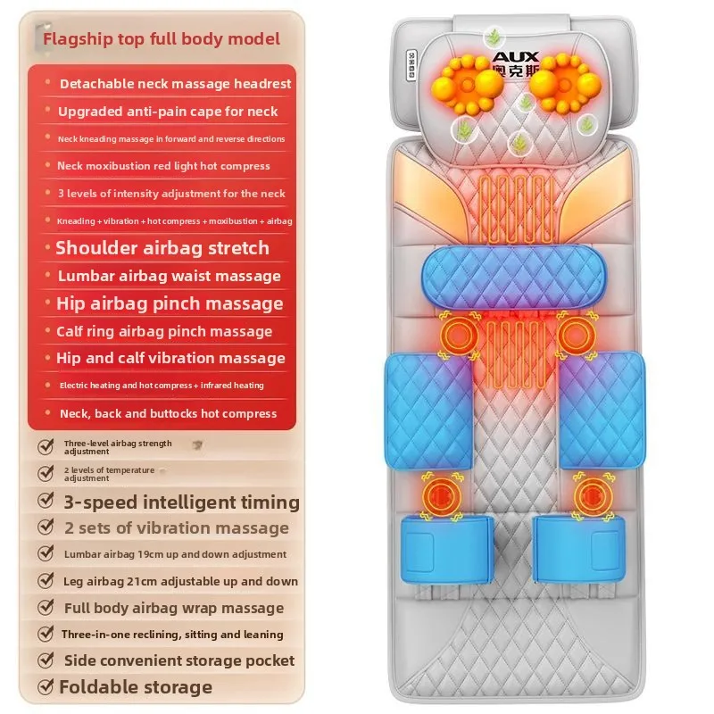 Reclining massage cushion for neck and back, home use, massages for waist, back, neck and shoulders.