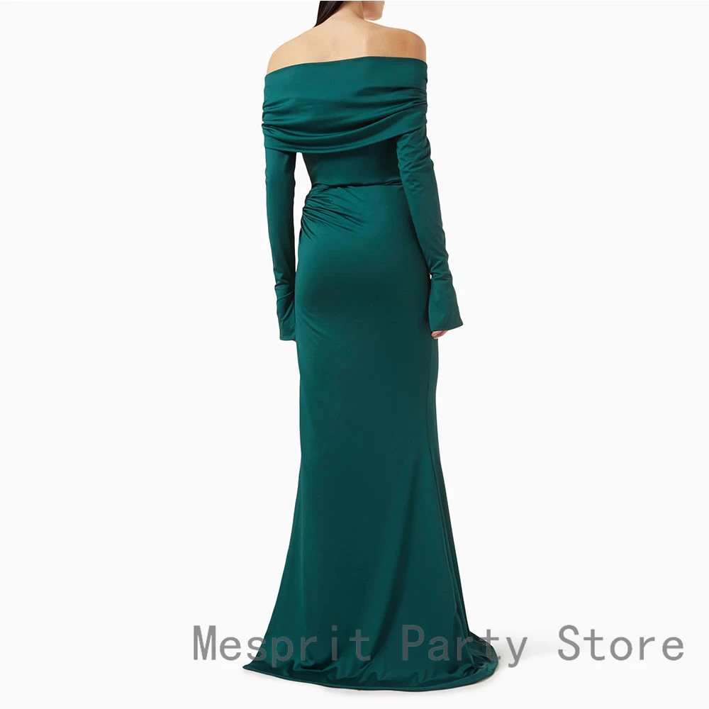 فستان سهرة نسائي أخضر أنيق غمد بأكمام طويلة فستان حفلة موسيقية طول الأرض شق فستان رسمي للحفلات مطوي فستان سعودي