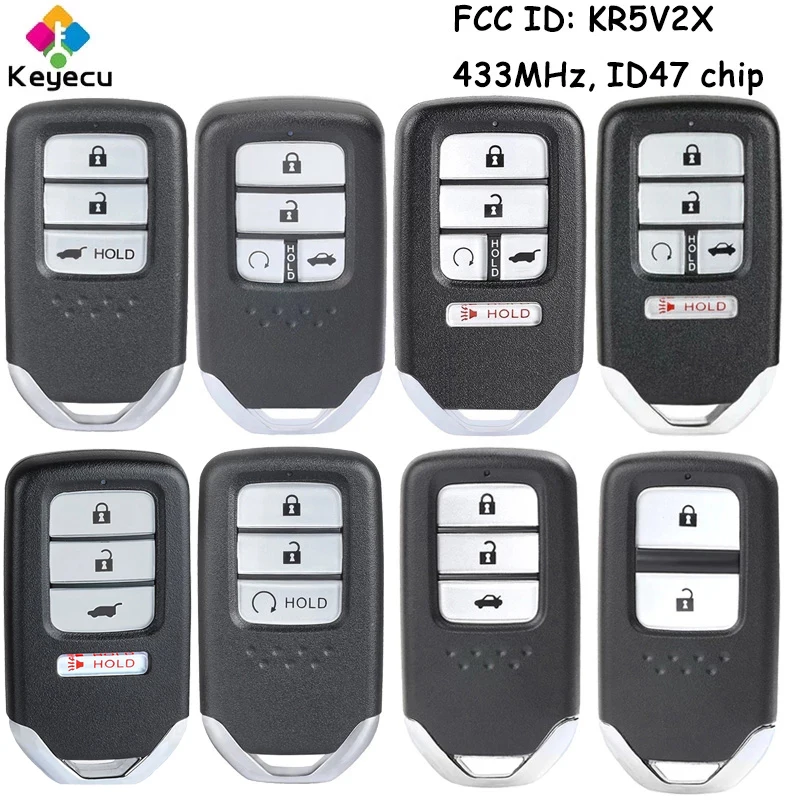 KEYECU Smart Remote Control Car Key With 433MHz ID47 Chip for Honda Pilot CR-V Civic City Jazz Grace Odyssey Fob FCC ID: KR5V2X