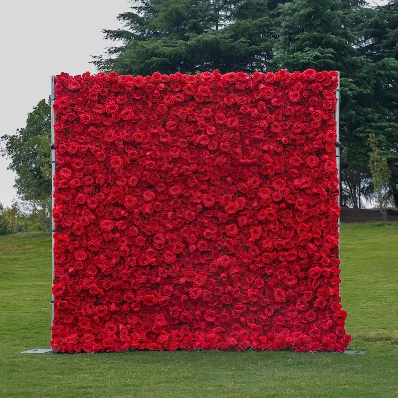 5D Red Rose Artificial Flower Wall Wedding Backdrop Fabric Floral Plant Wall Window Display Event Party Props Flower Row Arch