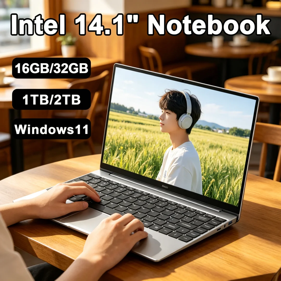 2026 All-Round Intel Laptop Computer 14.1 Inch FHD Gaming Laptops Windows 11 SSD 2TB DDR4 16/32GB PC Notebook 1920*1080 Display