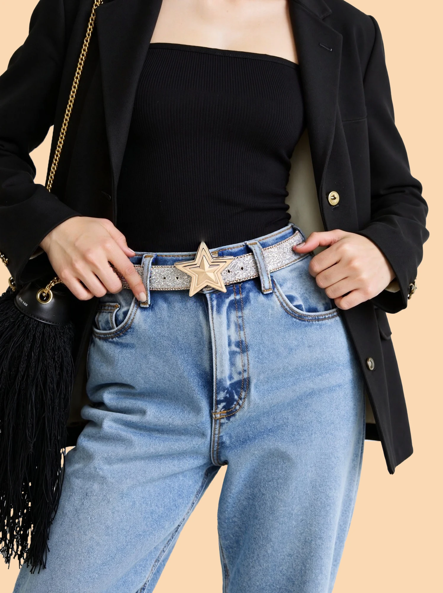 1pcs women's shiny sequin leather belt metal hot girl jeans glitter belt hip-hop pink shiny five-pointed star buckle belt all-se