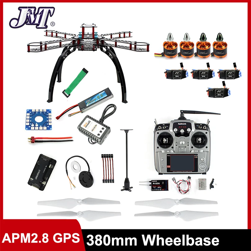 JMT DIY RC Drone Quadrocopter Full Set RTF With X4M380L Frame Kit with APM 2.8 Flight Control Motor ESC Props AT10 Transmitter