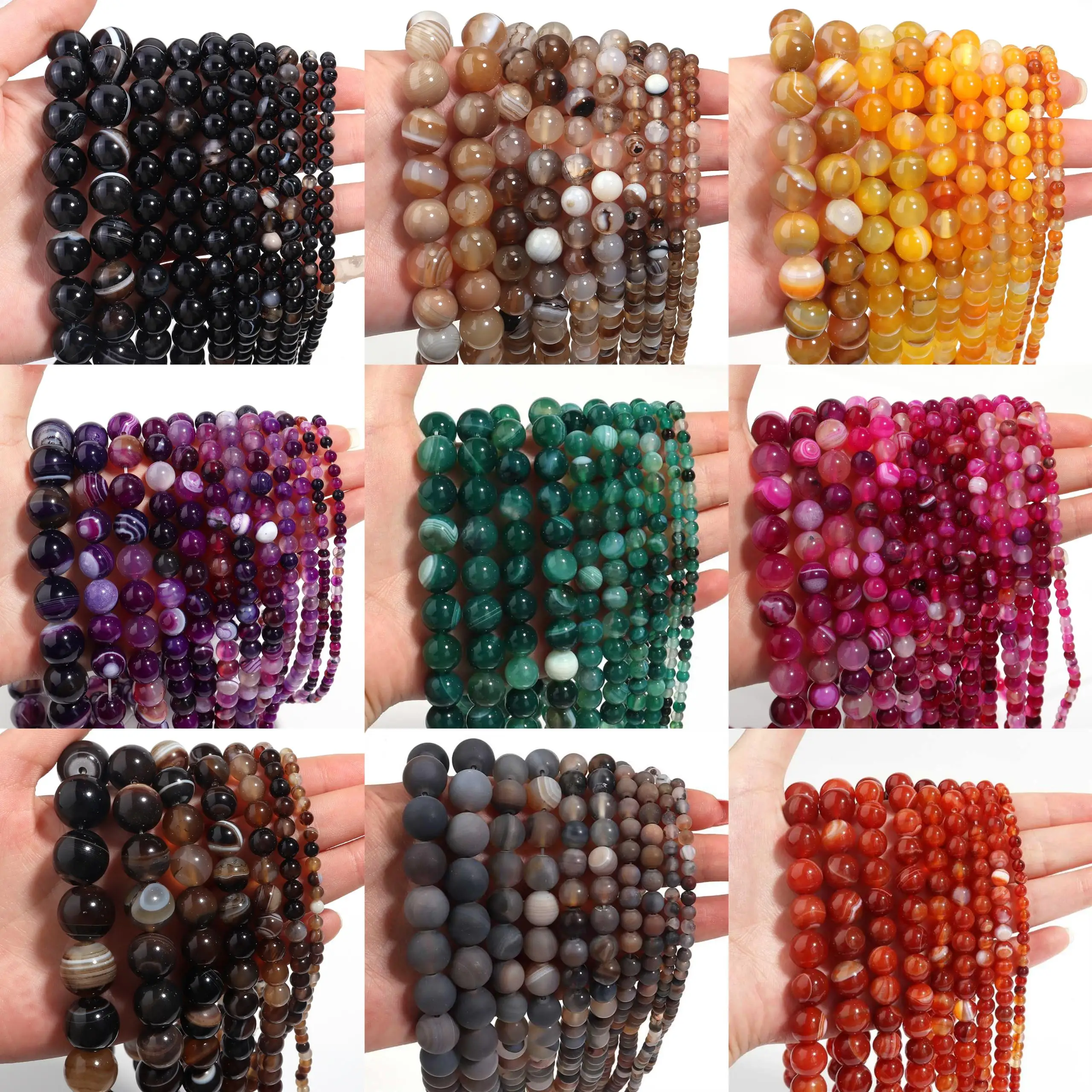 28-90pcs/lot 4/6/8/10/12mm Colorful Striped Agate Beads Natural Stone Beads For Jewelry Making DIY Bracelet Necklace Accessories