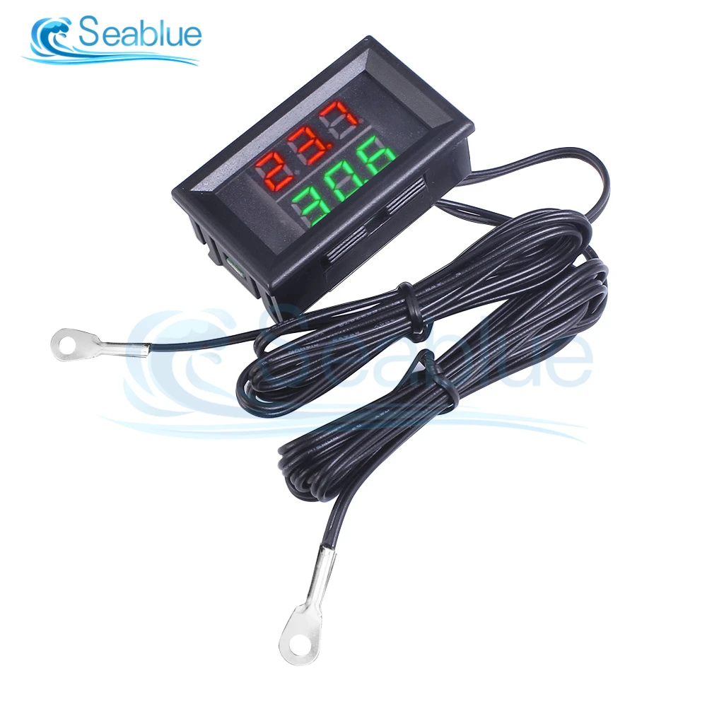 DC 12V 24V LED Dual Display Digital Thermometer Temperature Sensor Tester With Dual NTC Waterproof Metal Probe 4V-28V For Car