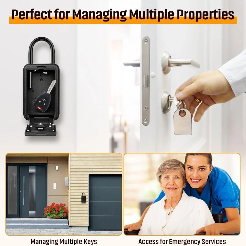 Zinc Alloy Outdoor Hanging Lock Box Suitable for House Key Storage Box Safe with Combination Lock Capacity 5-8 Keys