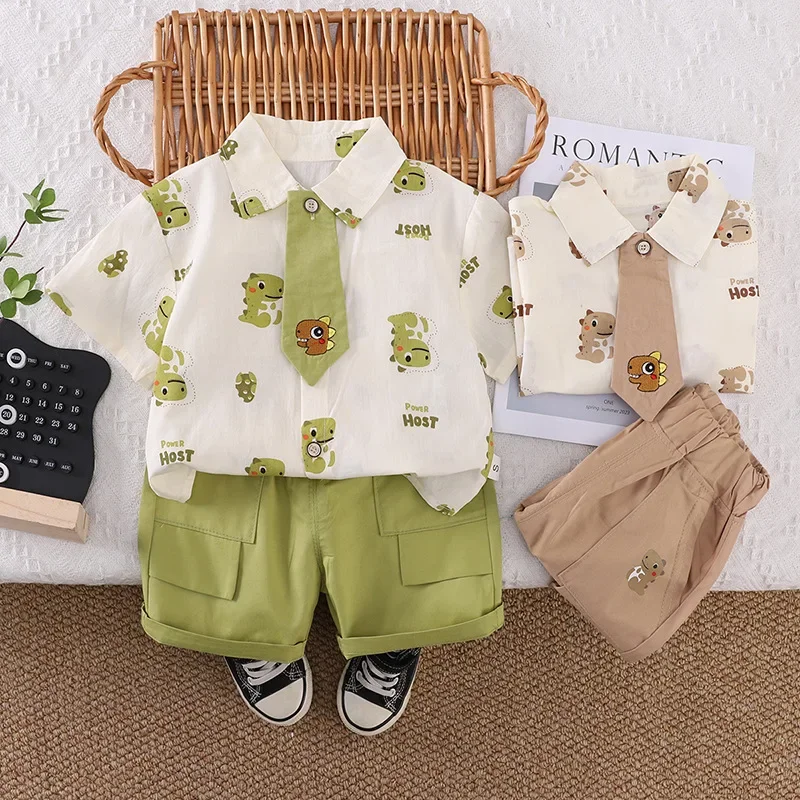 

New Summer Baby Clothes Kids Boys Clothing Children Cartoon Short Sleeved Shirt Shorts 2Pcs/Sets Toddler Costume Infant Outfits