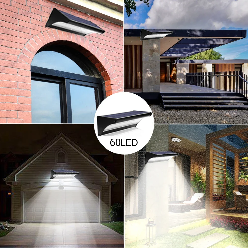 Outdoor Solar Led-verlichting met radarsensor 60LED Reflector Solar Sensor Aluminium Wandlamp voor Tuinlamp Buitenverlichting