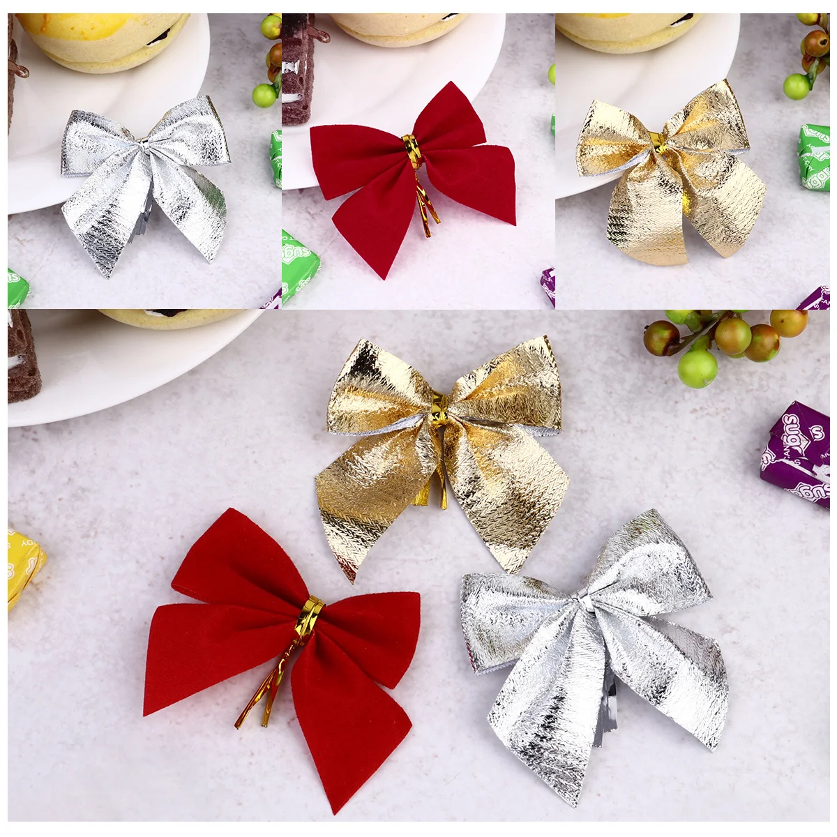 

36Pcs Glitter Bow Knot Christmas Ornaments Red Gold Silver Xmas Hanging Decorations Tree Holiday Supplies Christmas Ornaments