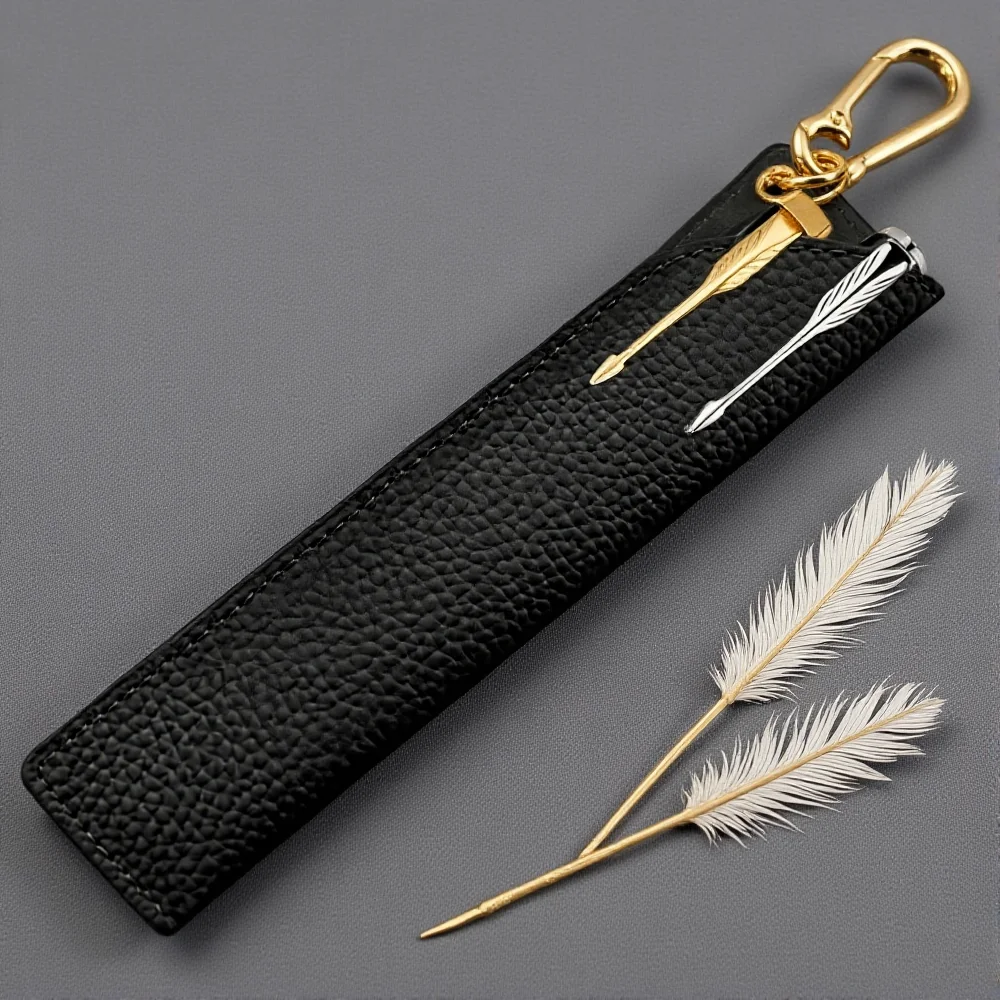 Elegant Leather Pencil Case with Keychain Portable Pen Storage Organizer Compact Stationery Pouch for Everyday Use
