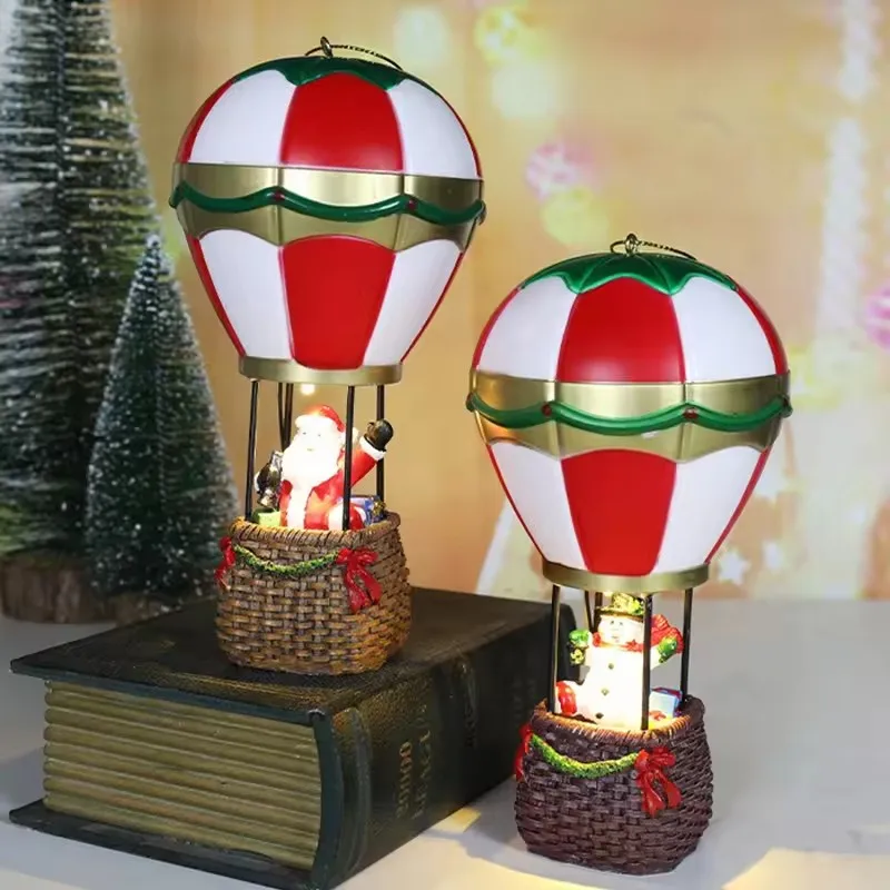 2026 Christmas Glowing Ornaments, Santa Claus Snowman Hot Air Balloon with LED Light, Christmas Tree Ornaments Kids New Year Gif