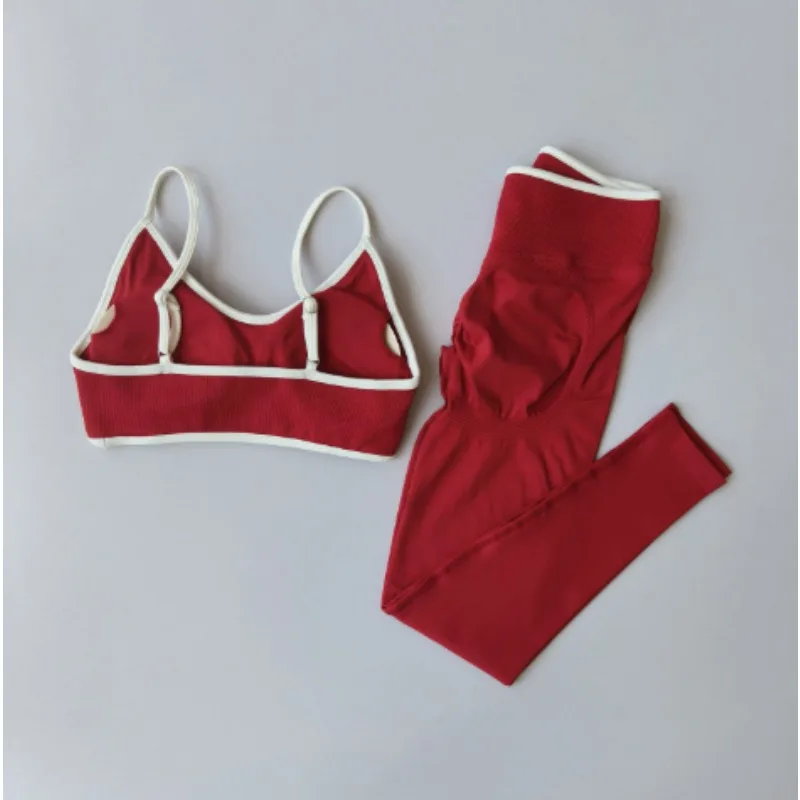 2PCS Seamless Peach Butt Yoga Suit  Neck Push-Up Bra High Waist Leggings Hip Lifting Belly Controlling Sports Fitness Sets