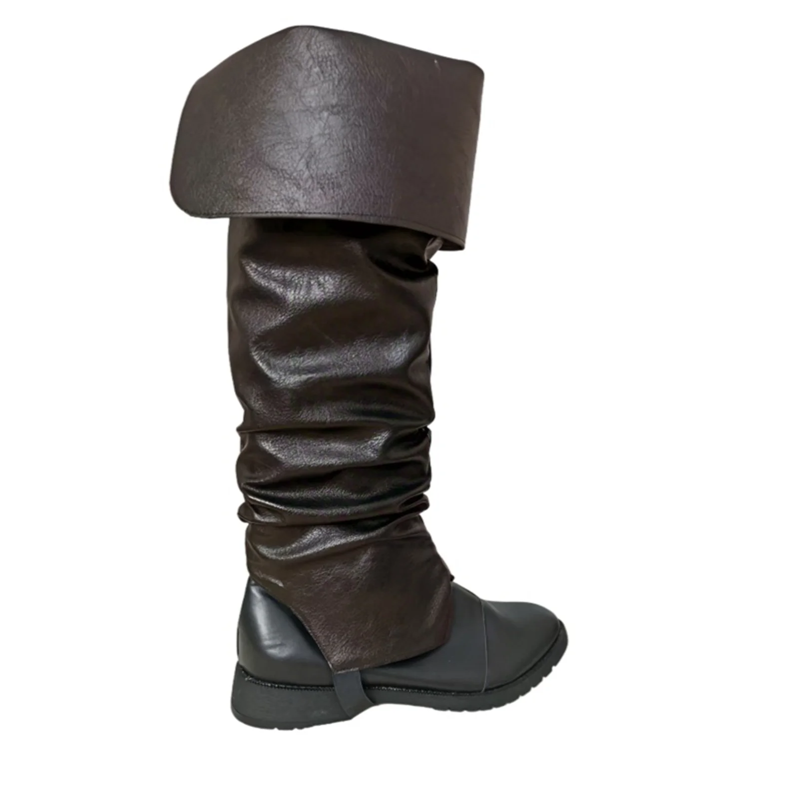 Medieval Pirate Boot Covers Adult Mens Womens Viking Leg Covers Pleated Black Leather Gothic Boots cover Halloween Accessories