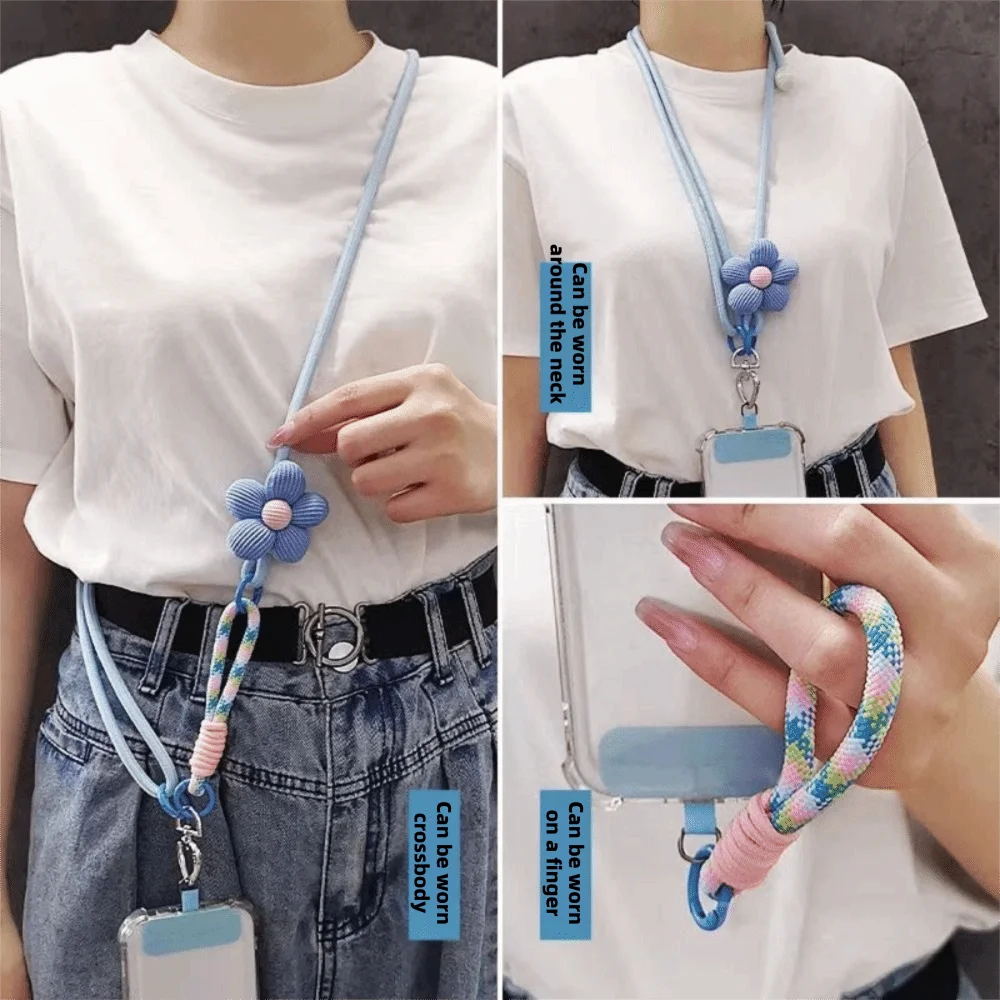 Adjustable Mobile Phone Lanyard Colorful Woven Multi-functional Phone Crossbody Strap Anti-loss Rotating Pendant
