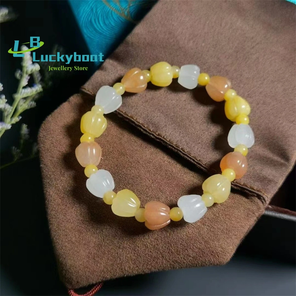 Natural Golden Silk Jade Xinjiang Gobi Desert Duobao Bracelet Color Paired with DIY Small Chili Pepper Women Fashion  Jewelry