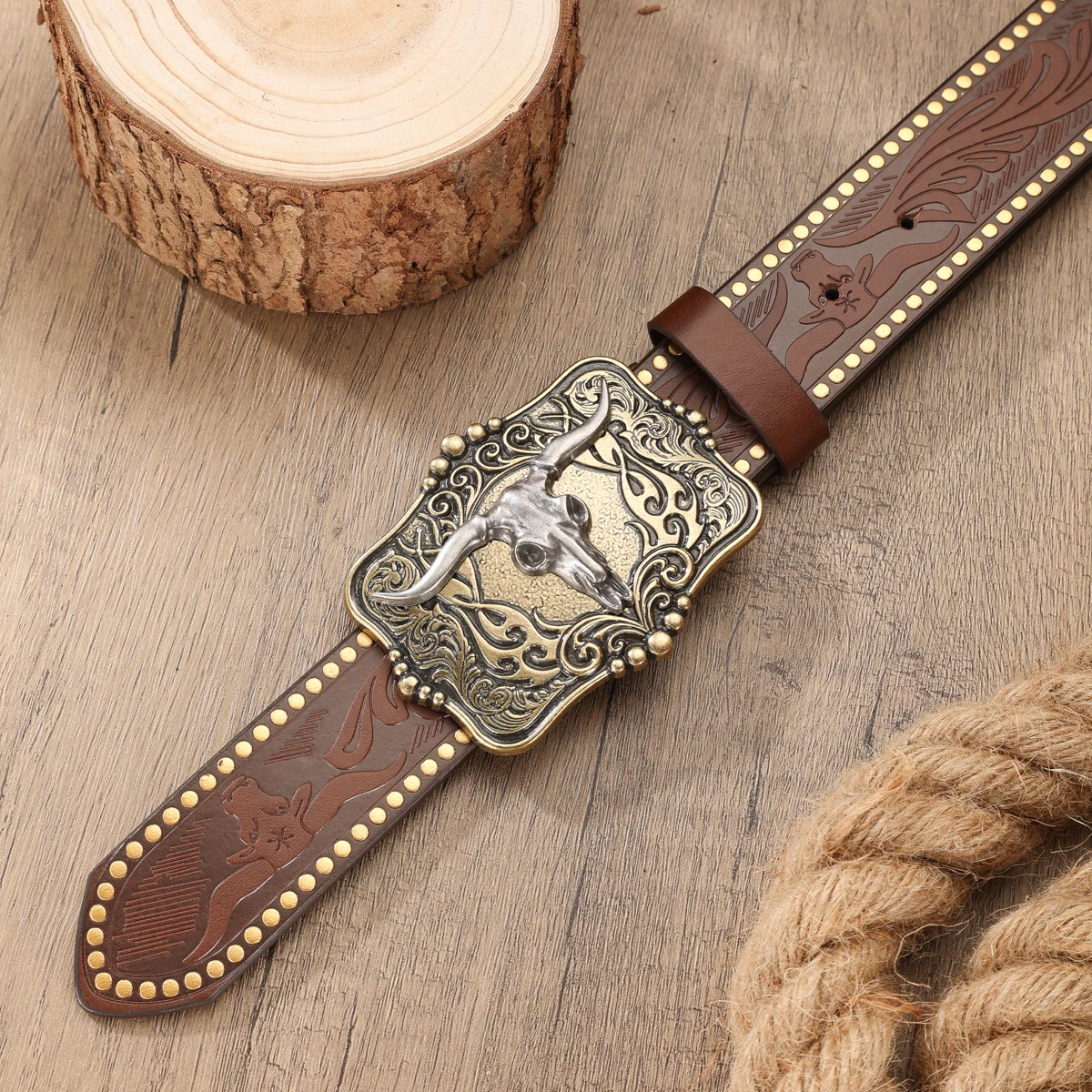 1 Piece - Western Style - Wide Belt - Retro - Western-Style Buckle - PU Embossed Belt - Men's and Women's Matching Version
