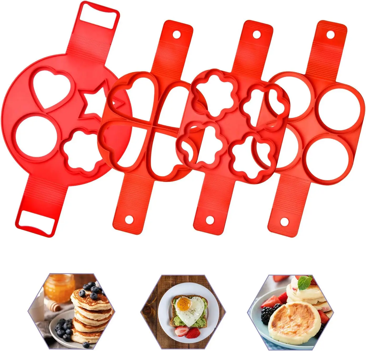 Kitchen Pancake Maker Mold Egg Cooker Fried Egg Shaper Omelet  Silicone Nonstick Egg Pancake Ring 4/7 Cavity Moulds for Cooking