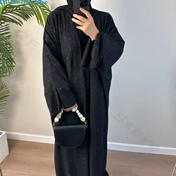 Jesienno-zimowy Abaya Dubai luksusowy brokat gruby Kimono muzułmański sweter Abayas dla kobiet islamska odzież indyka hidżab