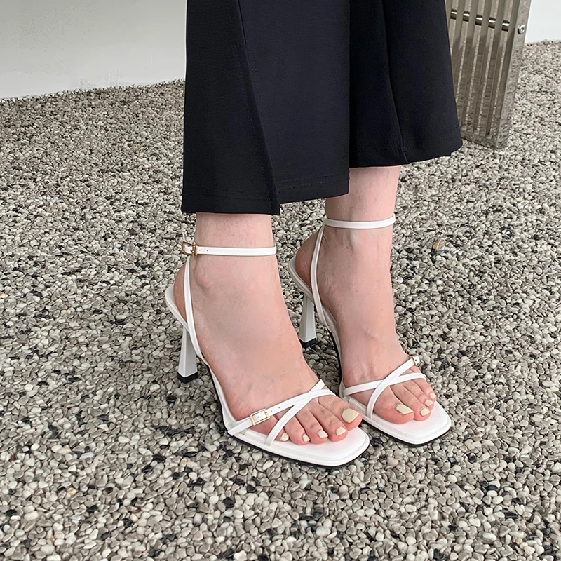 Red Heeled Sandals Women Belt Strap Ankle Summer Shoes Sexy Open Toe Ladies High Heels White Black Sandalias Mujer