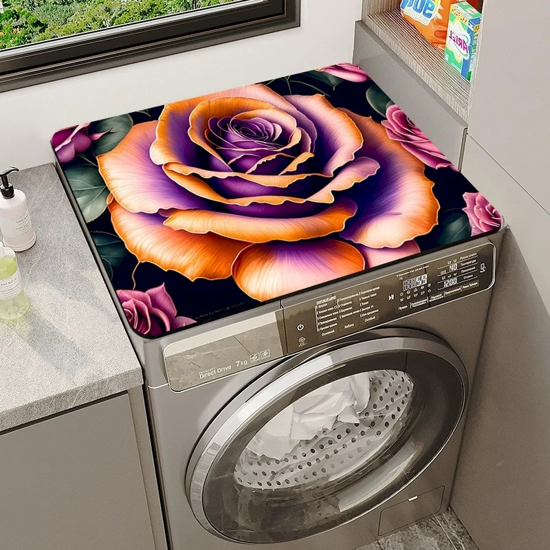 VIKAMA Oil Painting Daisy Rose Print Washing Machine Mat, Anti Slip, Waterproof, Easy To Clean Table Mat, Home Decoration