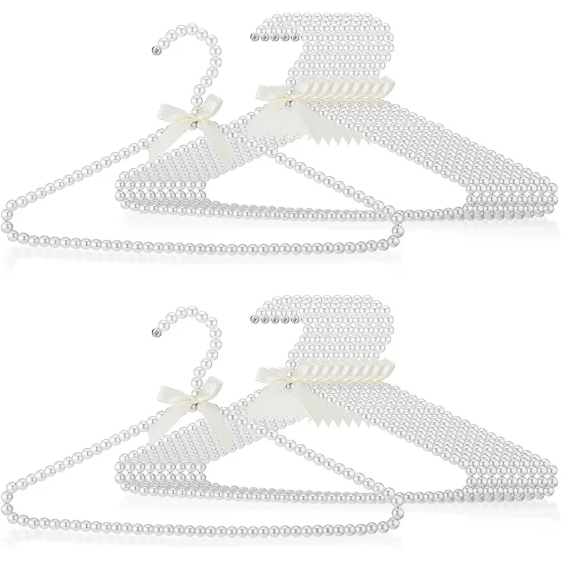 

20 Pieces Pearl Clothes Hanger Beaded Clothing Hanger with Ribbon Bowknot Metal Elegant Clothes Standard Hangers