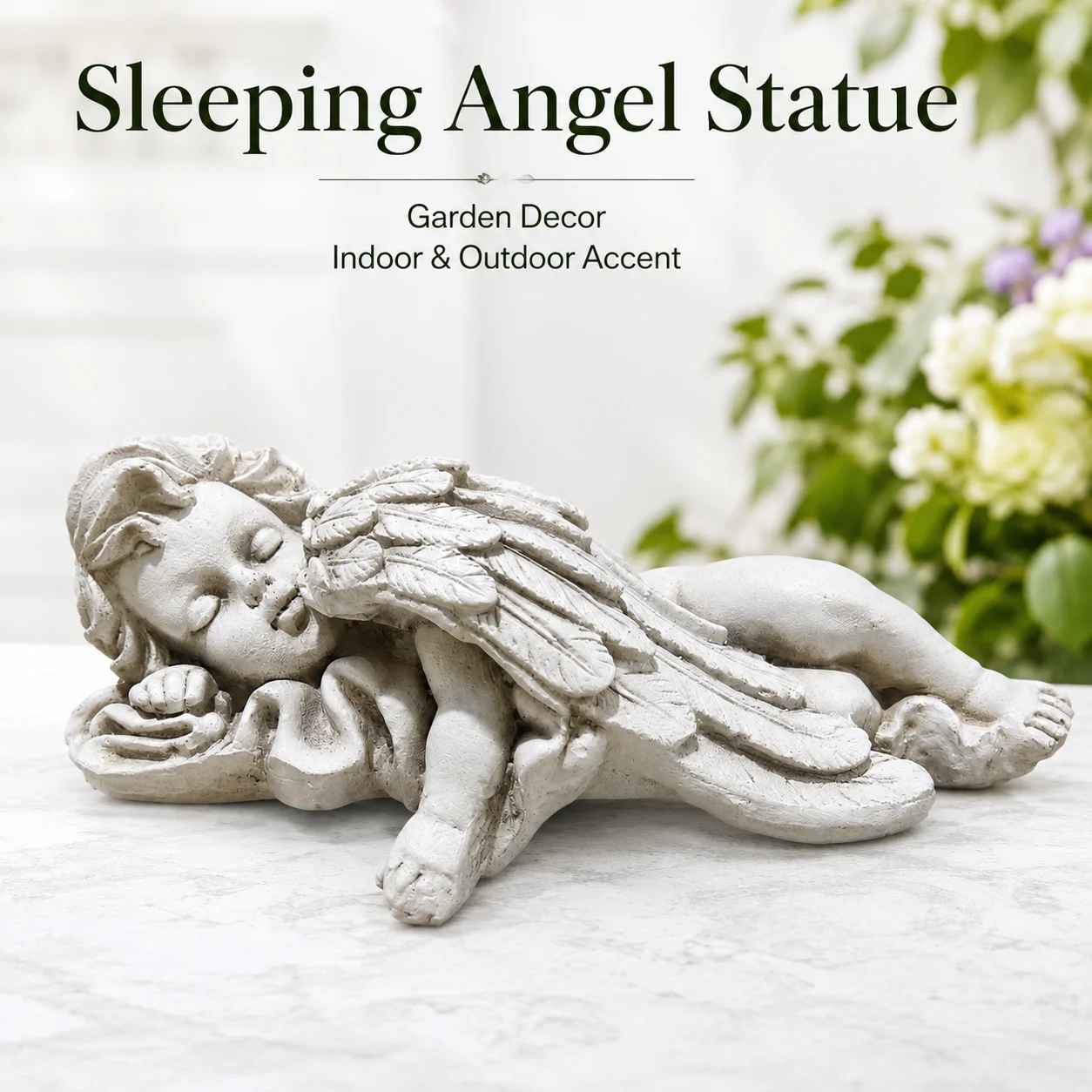 Garden Angel Statue Sleeping Cherub Sculpture Outdoor Memorial Decor Patio Lawn Yard Porch Home Tabletop Figurine Ornament Art