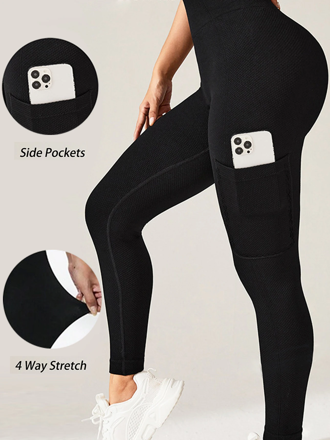 Black Tight-fitting Side Pocket Yoga Pants For Women Hip Lift Peach Hip Fitness Pants High-waisted Leggings Tight For women