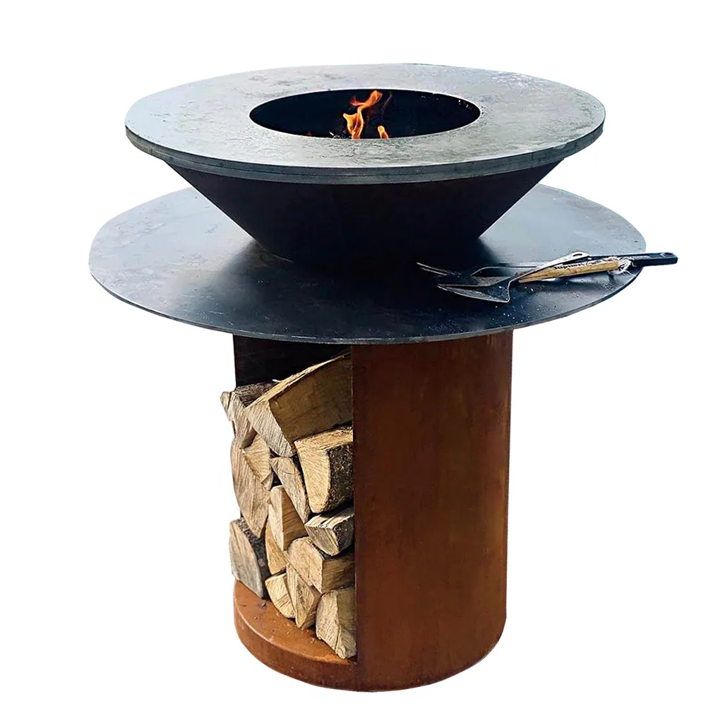 Outdoor Charcoal Brazier BBQ Grill Carbon Steel Fire Pit With Storage Shelf For Garden Backyard Patio Camping Cooking Party