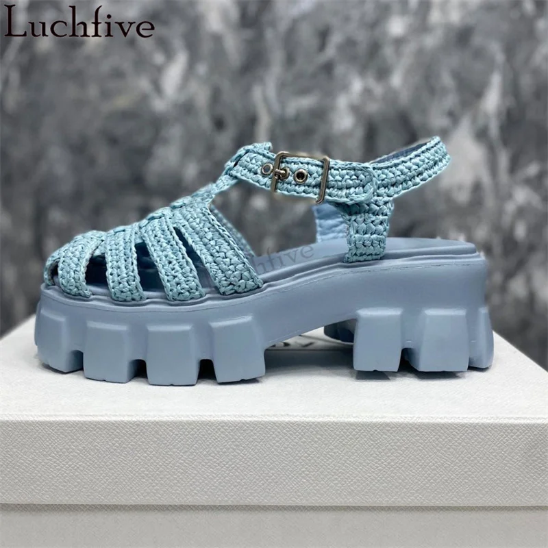 New Thick Soled Platform Sandals Women Twine Rattan Grass Braid Casual Beach Rome Sandals Summer Punk Lefu Flats Shoes Ladies