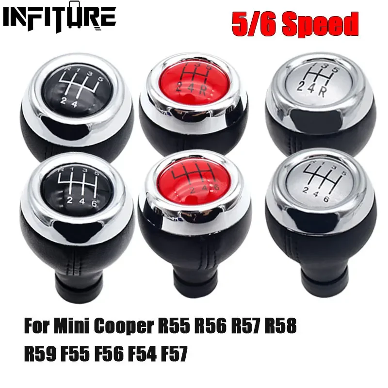 5/6 Speed Car Gear Shift Knob MT Lever Shifter Knob Handle Black/Red Case for Mini Cooper R55 R56 R57 R58 R59 F55 F56 F54 F57